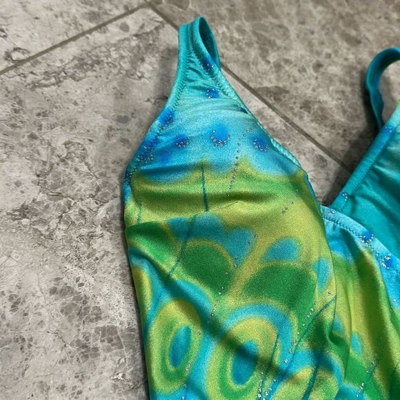 Vintage Gottex Gold Label 80’s Watercolor Surplice One Piece Swimsuit Size 12 - Picture 9 of 16